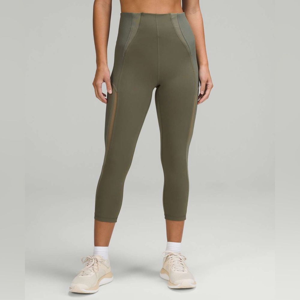 Lululemon Everlux and Mesh Super High-Rise Training Crop 21” leggings Army Green